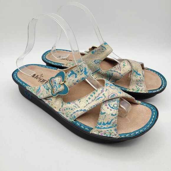 Alegria Barcelona Paisley Sandals Women's EU 39 Sz 9 Turquoise Butterfly Slides - Picture 1 of 12